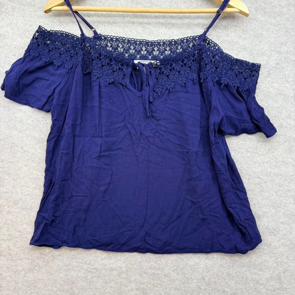 boho off shoulder lace peasant top blue festival blouse womens medium‎